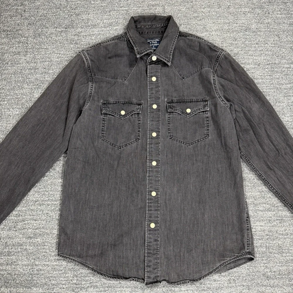 Abercrombie Fitch Western Snap Shirt Men Small Black Denim Long Sleeve Cowboy